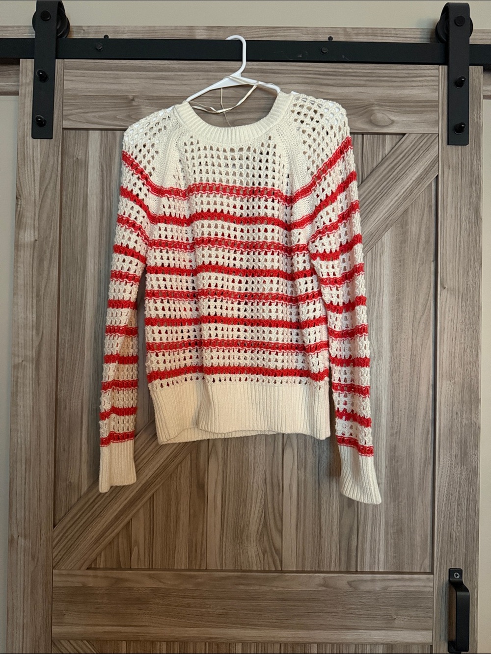 Cream & Coral Striped Open-Knit Sweater - Juniors